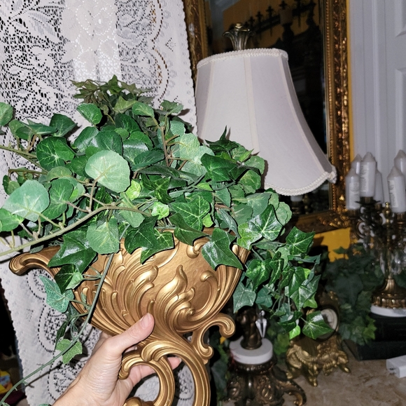 Pair syroco MCM gold wall sconces VINTAGE decor planter - Picture 11 of 14